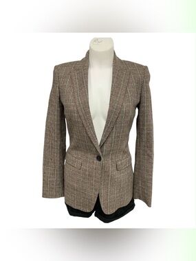 Massimo Dutti Brown Plaid Single-Button Blazer Size S